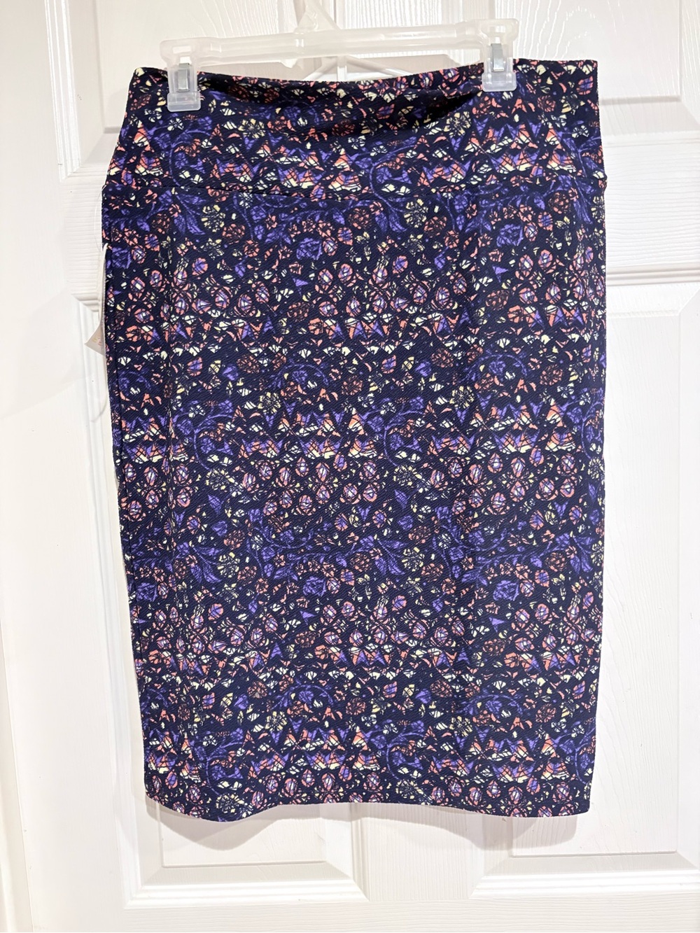 LuLaRoe Navy Floral Pencil Skirt with Purple & Pink Accents